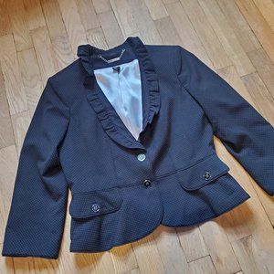 White House Black Market Polka Dot 3/4 Sleeve Ruffle Blazer Jacket WHBM